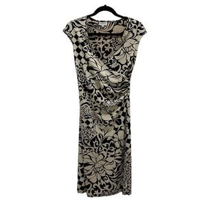 Y2K Ruby Black & Cream Floral Abstract Cap Sleeve Sheath Dress